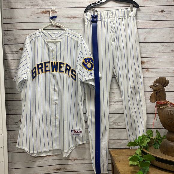 Milwaukee Brewers MLB Authentic Collection Jersey Uniform Majestic Pinstripe - Picture 1 of 11